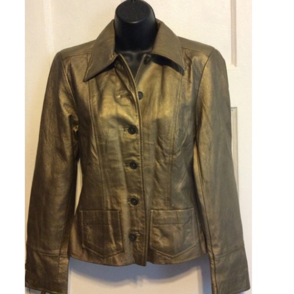 Finity Studio Gold Leather Jacket - Picture 3 of 7